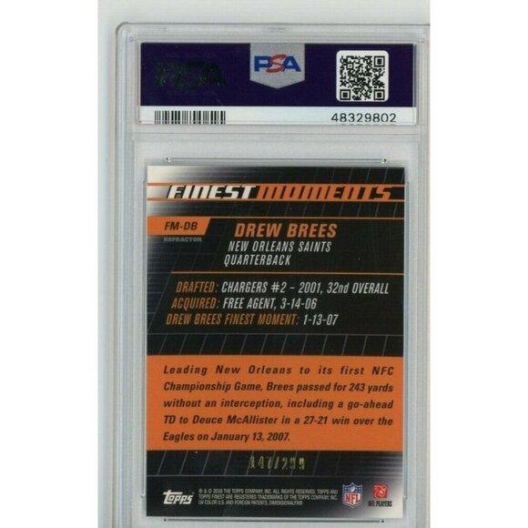 DREW BREES 2008 Topps Finest PSA 9 Blue Refractor /299 POP 2 Mint Saints - Picture 2 of 2